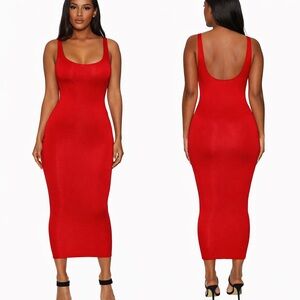 Naked Wardrobe Vibrant Red Midi Dress